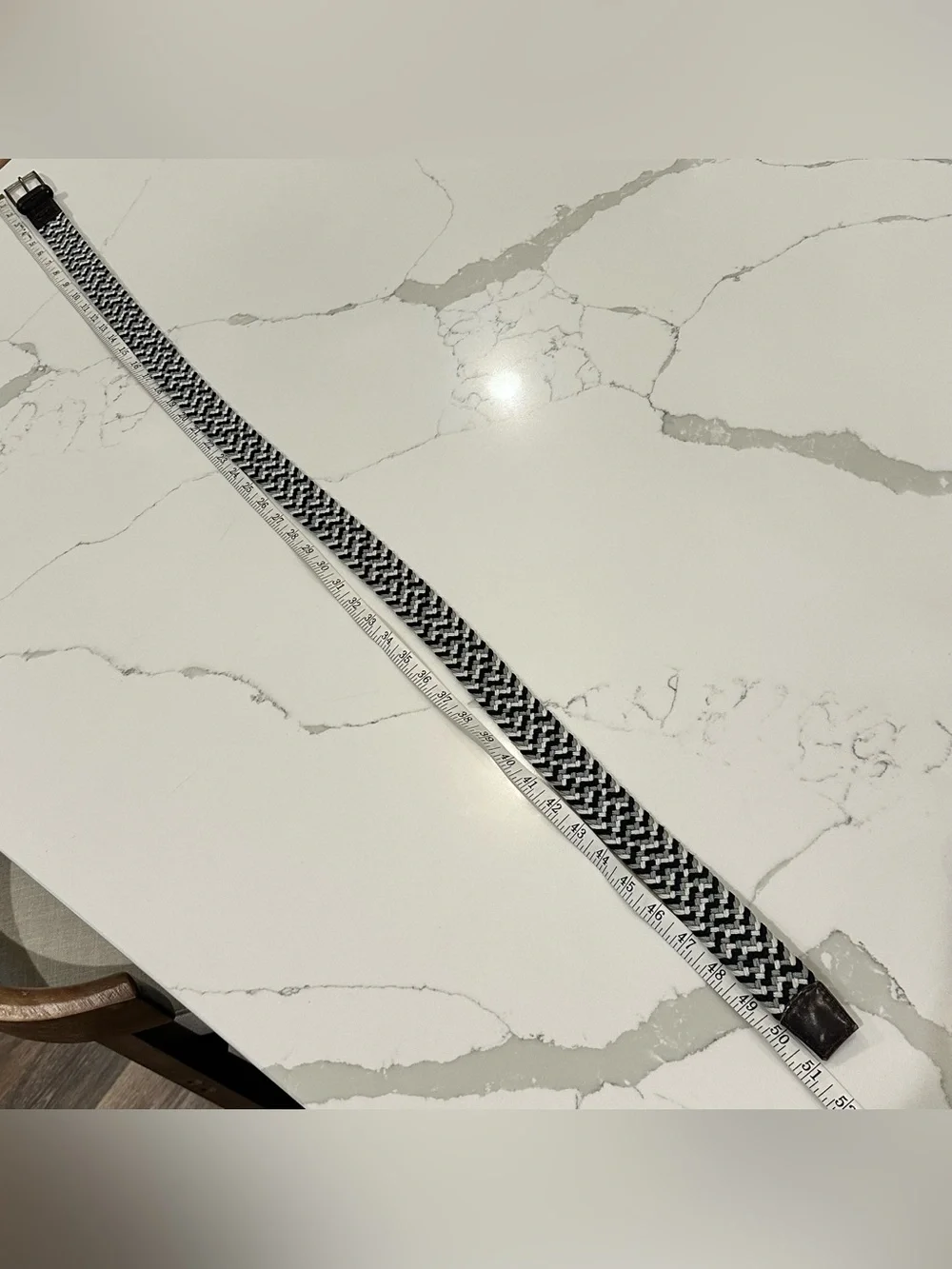 Greg Norman Braided Stretch Golf Belt 44 Black White Gray Herringbone Leather